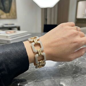 J. Crew Grey Enamel Gold Tone Square Chain Bracelet